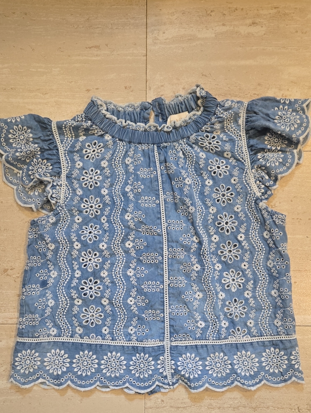 Jennifer & Grace Blue/White Eyelet Flutter Sleeve Top